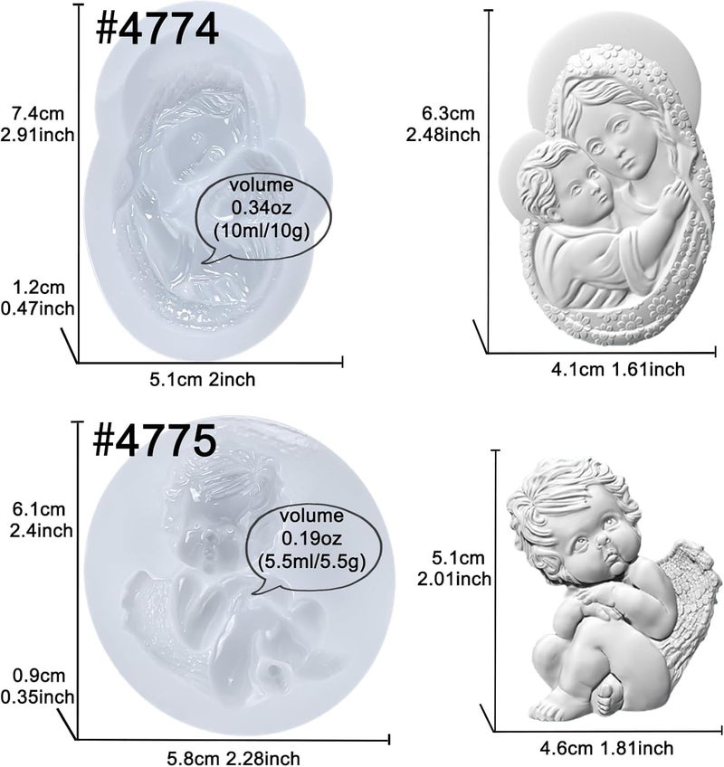 FUNSHOWCASE Art Molds for Polyclay Air Dry Clay Plaster, Carved Holy Family Mother and Cherub - Image 2